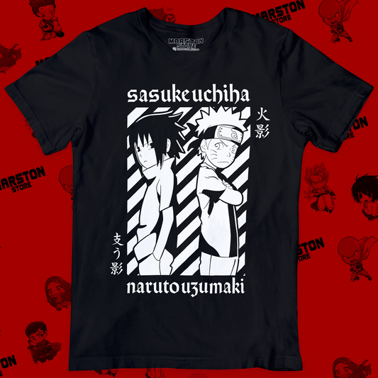 Polera negra Naruto con Sasuke Uchiha y Naruto Uzumaki