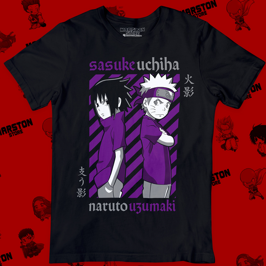 Polera negra Naruto con Sasuke Uchiha y Naruto Uzumaki