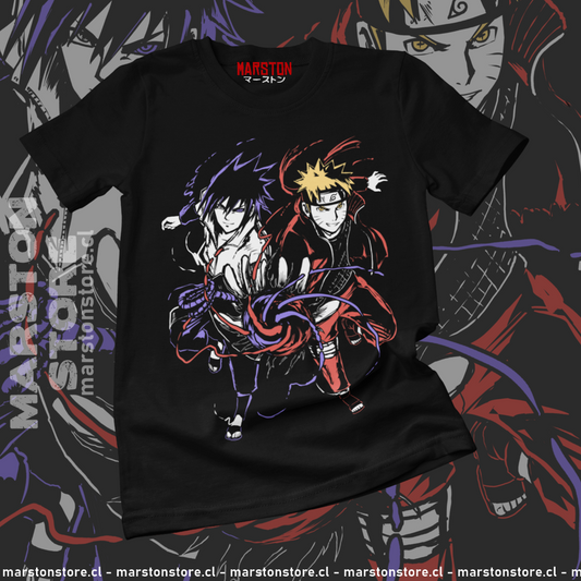 Polera negra Naruto con Sasuke Uchiha y Naruto Uzumaki