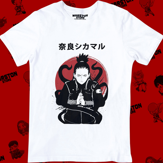 Polera blanca Naruto con diseño de Shikamaru Nara