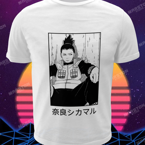 Polera blanca Naruto con diseño de Shikamaru Nara
