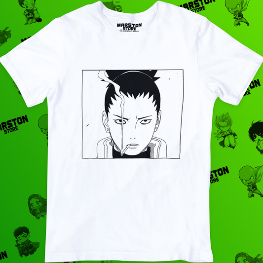Polera blanca Naruto con diseño de Shikamaru Nara