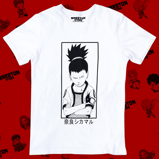 Polera blanca Naruto con diseño de Shikamaru Nara
