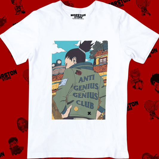 Polera blanca Naruto con diseño de Shikamaru Nara