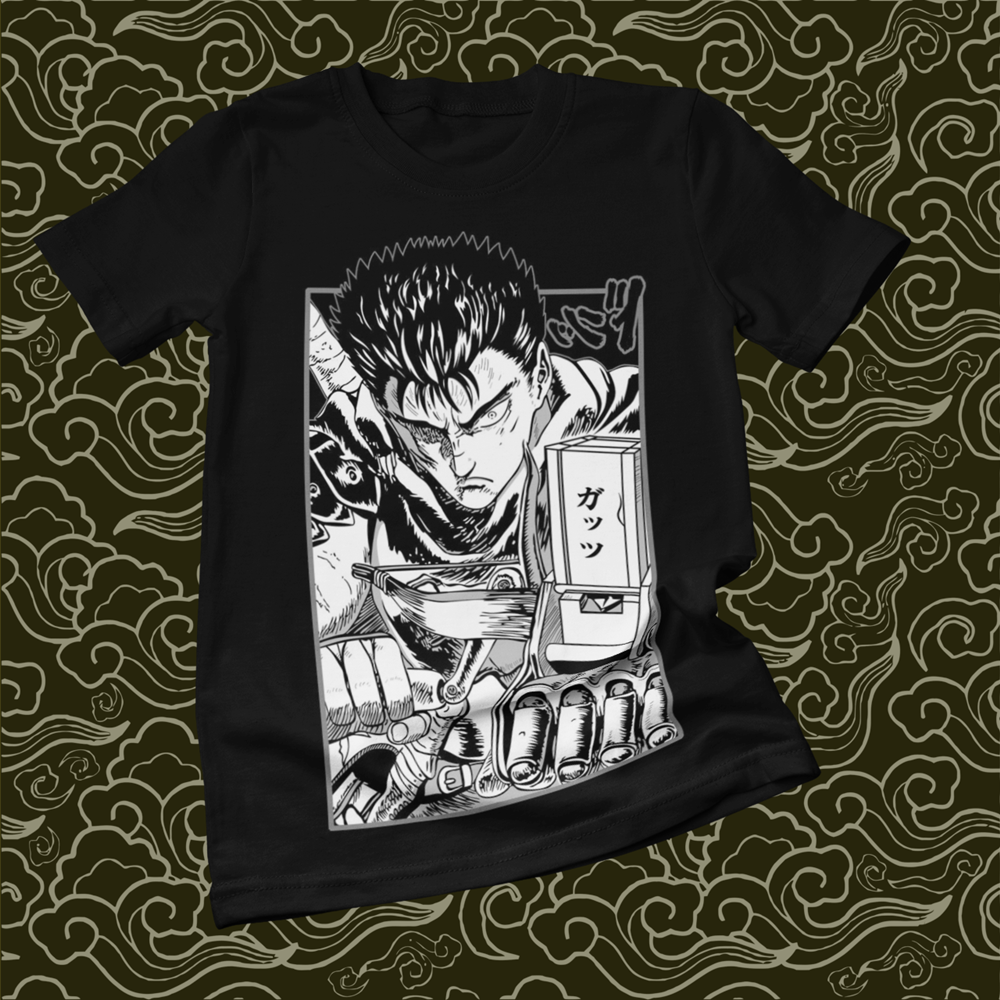 Polera negra de Berserk con diseño inspirado en el manga