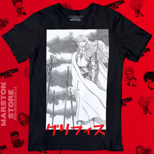 Polera negra de Berserk con diseño de Griffith