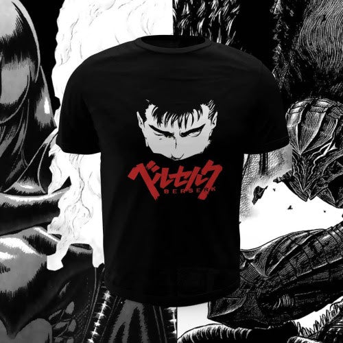 Polera negra de Berserk con diseño de Guts