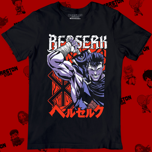 Polera negra de Berserk con diseño de Guts