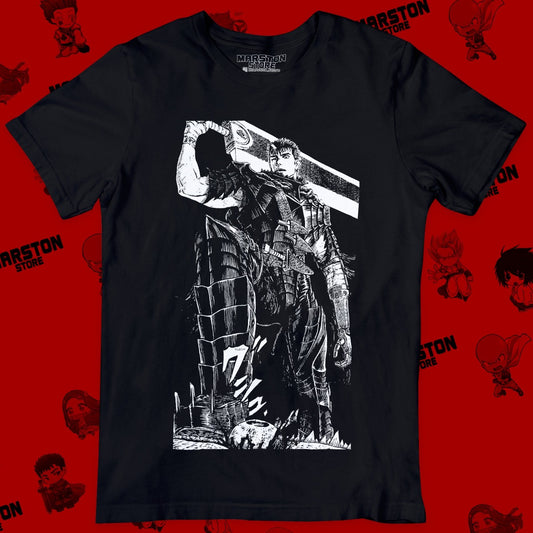 Polera negra de Berserk con diseño de Guts