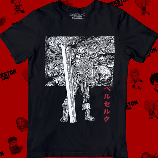 Polera negra de Berserk con diseño de Guts
