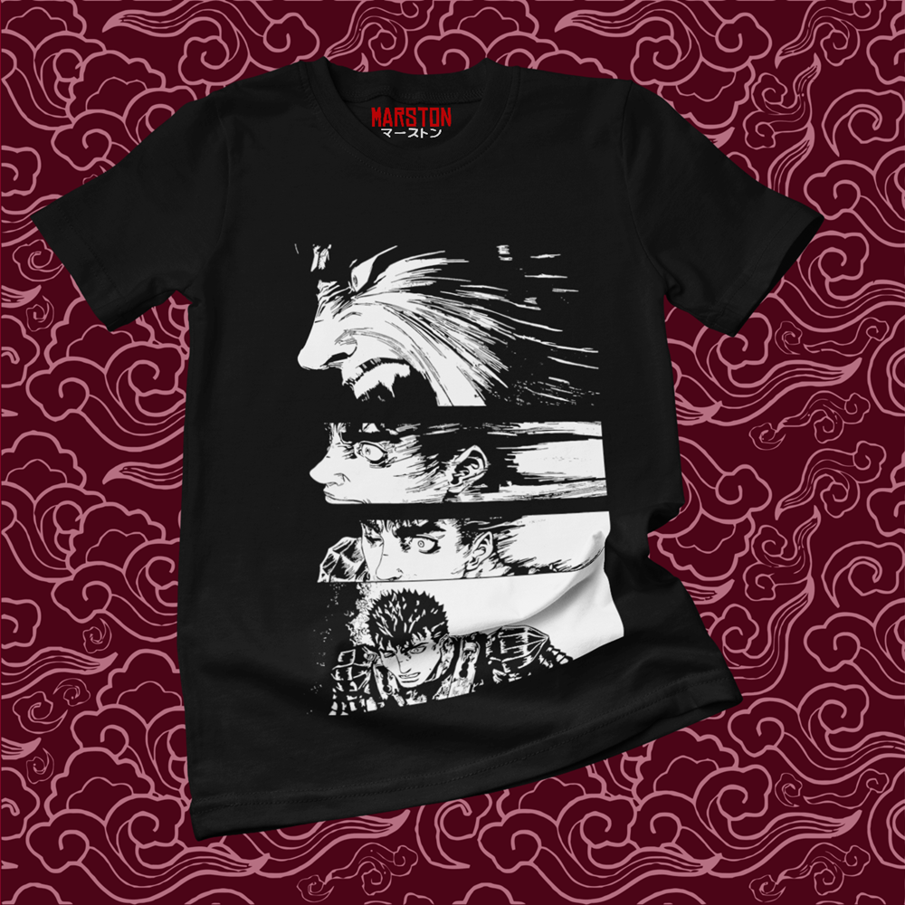 Polera negra de Berserk con diseño de Guts