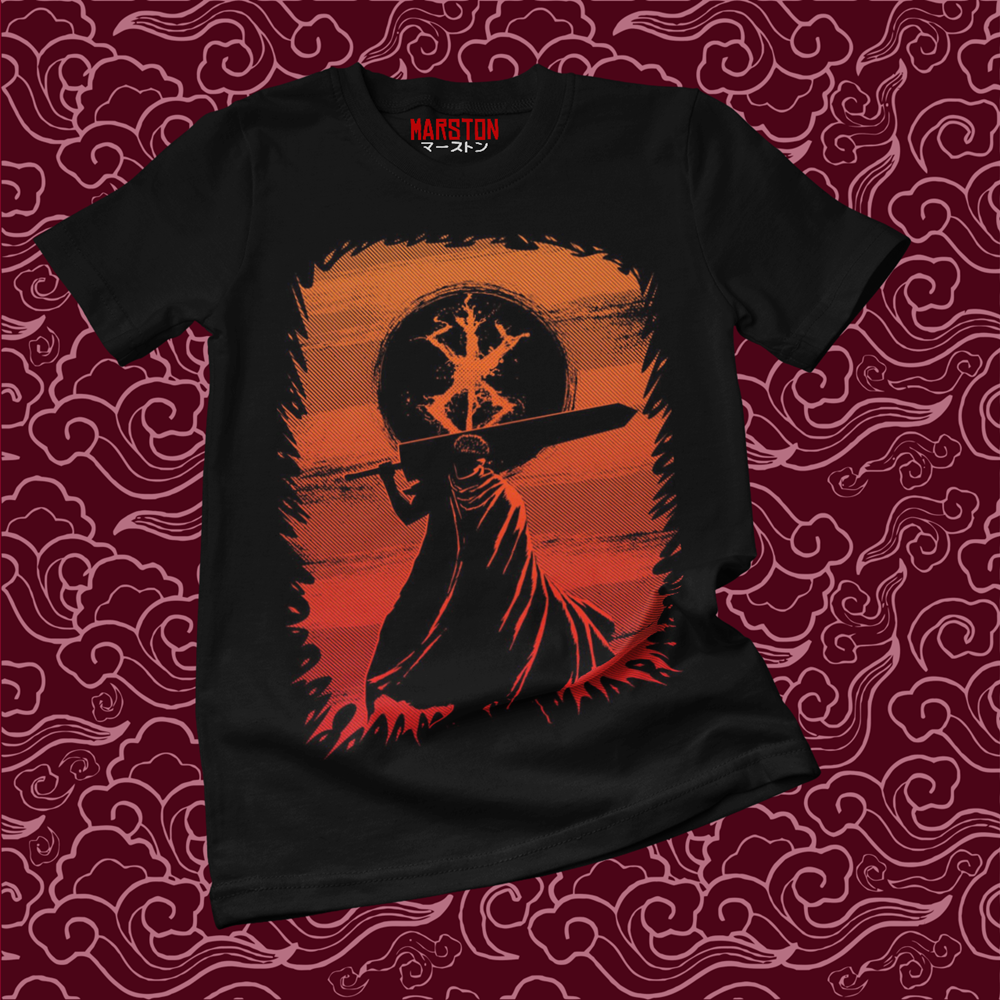 Polera negra de Berserk con diseño de Guts