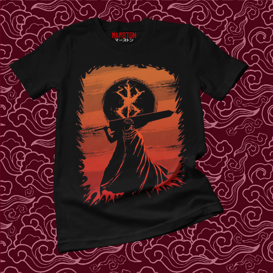 Polera negra de Berserk con diseño de Guts