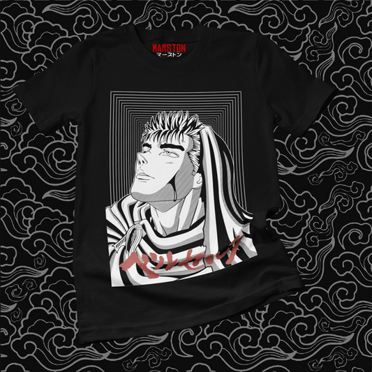 Polera negra de Berserk con diseño de Guts