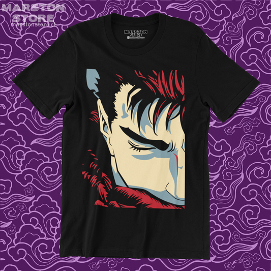 Polera negra de Berserk con diseño de Guts