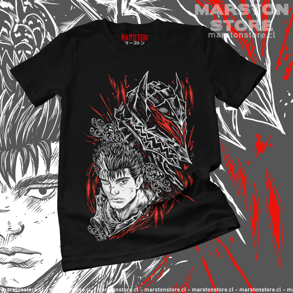 Polera negra de Berserk con diseño de Guts