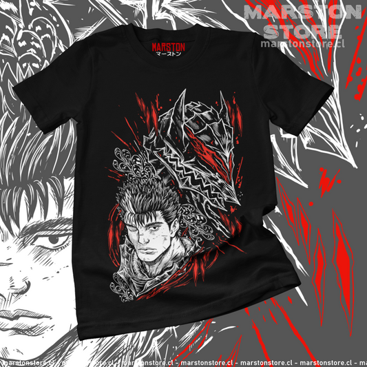 Polera negra de Berserk con diseño de Guts