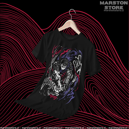 Polera negra de Berserk con diseño de Guts