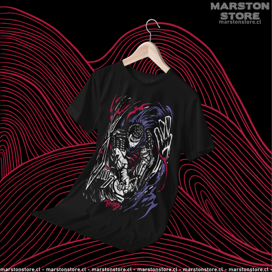Polera negra de Berserk con diseño de Guts
