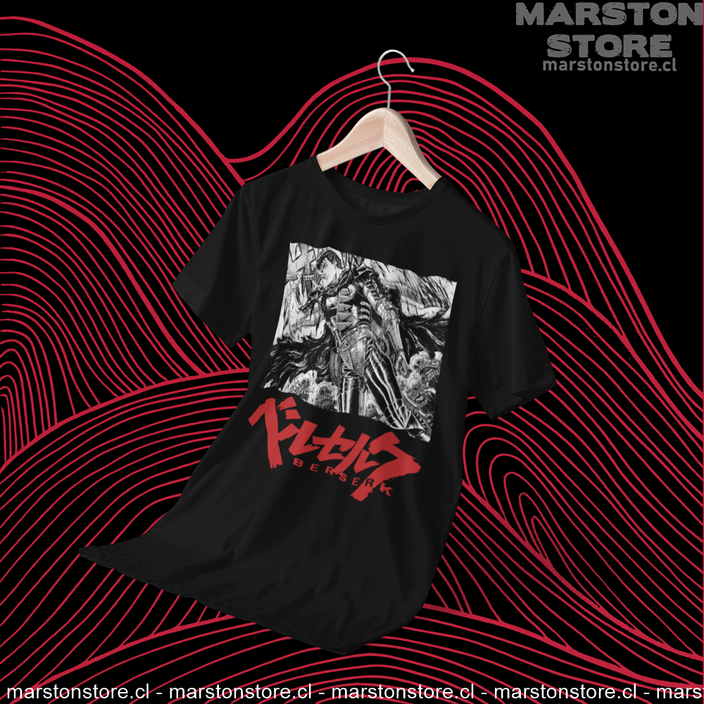 Polera negra de Berserk con diseño de Guts