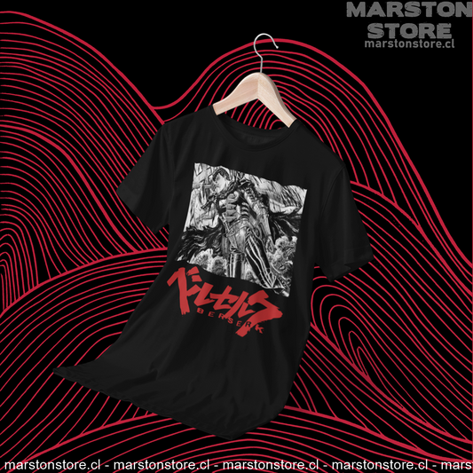 Polera negra de Berserk con diseño de Guts