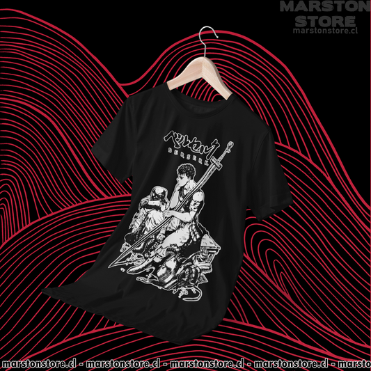 Polera negra de Berserk con diseño de Guts