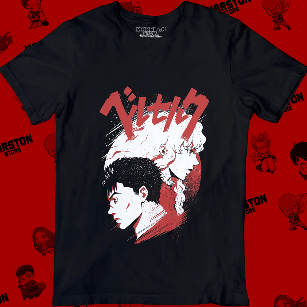 Polera negra de Berserk con Guts y Griffith