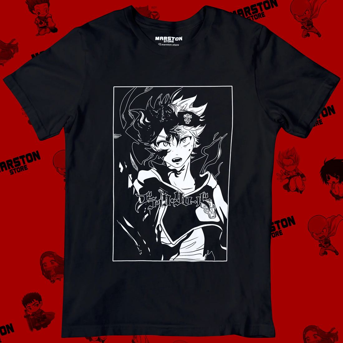 Polera negra de Black Clover con Asta