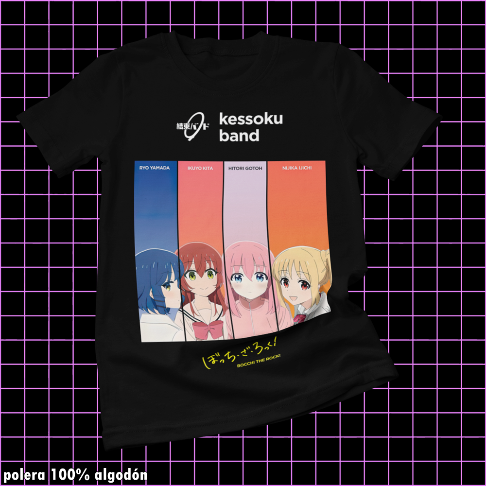 Polera negra de Bocchi the Rock! con diseño anime