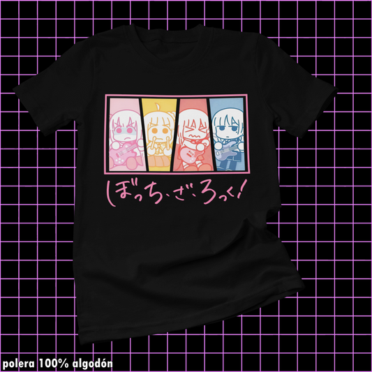 Polera negra de Bocchi the Rock! con diseño anime