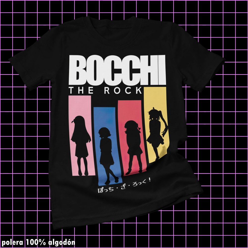 Polera negra de Bocchi the Rock! con diseño anime