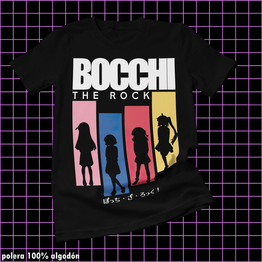 Polera negra de Bocchi the Rock! con diseño anime