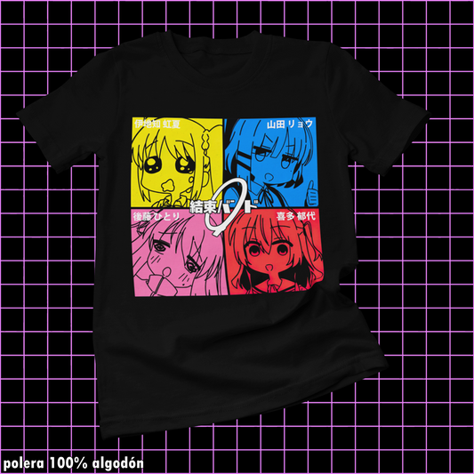 Polera negra de Bocchi the Rock! con diseño anime