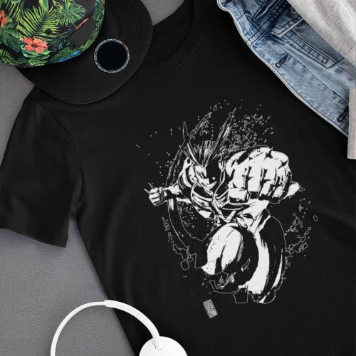 Polera negra de Boku no Hero Academia (My Hero Academia) con All Might