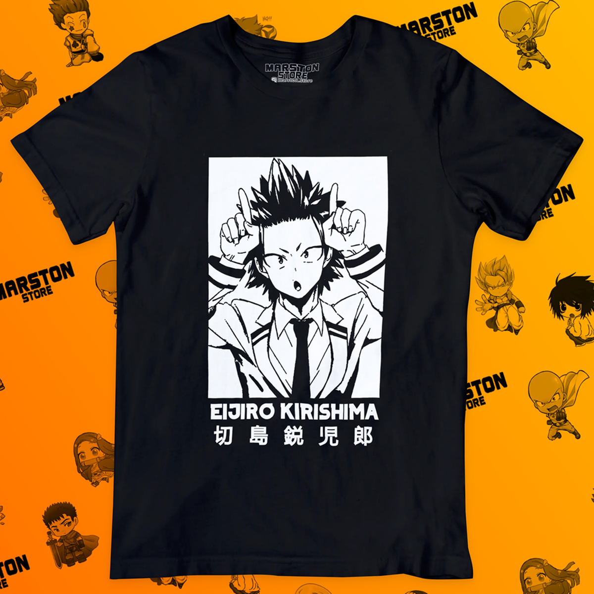 Polera negra de Boku no Hero Academia (My Hero Academia) con Eijiro Kirishima
