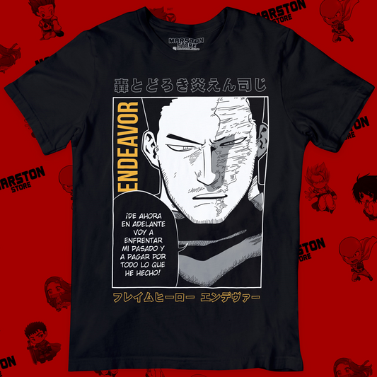 Polera negra de Boku no Hero Academia (My Hero Academia) con Enji Todoroki (Endeavor)