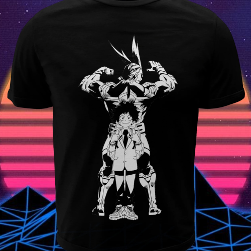 Polera negra de Boku no Hero Academia (My Hero Academia) con Izuku Midoriya y All Might