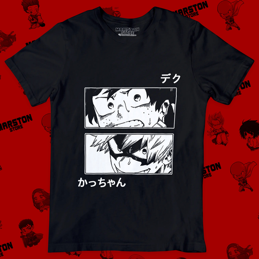 Polera negra de Boku no Hero Academia (My Hero Academia) con Izuku Midoriya y Katsuki Bakugo