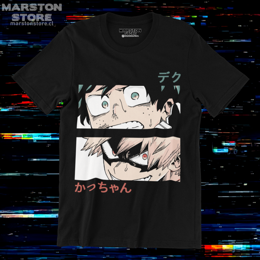 Polera negra de Boku no Hero Academia (My Hero Academia) con Izuku Midoriya y Katsuki Bakugo