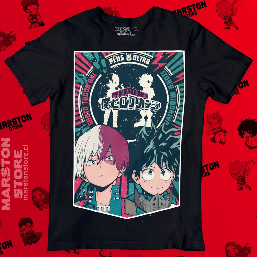 Polera negra de Boku no Hero Academia (My Hero Academia) con Izuku Midoriya y Shoto Todoroki