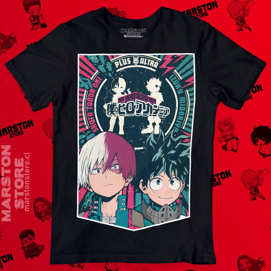 Polera negra de Boku no Hero Academia (My Hero Academia) con Izuku Midoriya y Shoto Todoroki