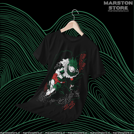 Polera negra de Boku no Hero Academia (My Hero Academia) con Izuku Midoriya en diseño Vigilante