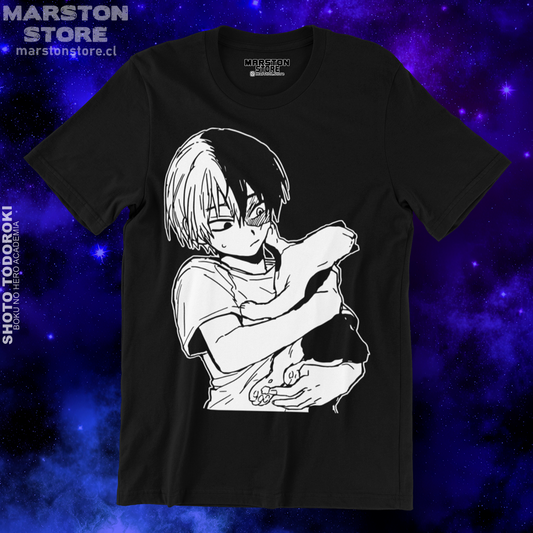 Polera negra de Boku no Hero Academia (My Hero Academia) con Shoto Todoroki y gatito