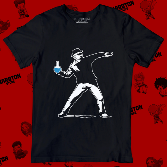 Polera negra de Breaking Bad con Heisenberg en diseño estilo Banksy