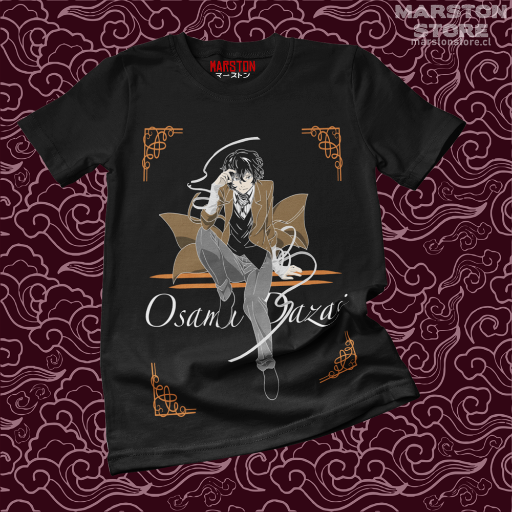 Polera negra de Bungou Stray Dogs con Osamu Dazai