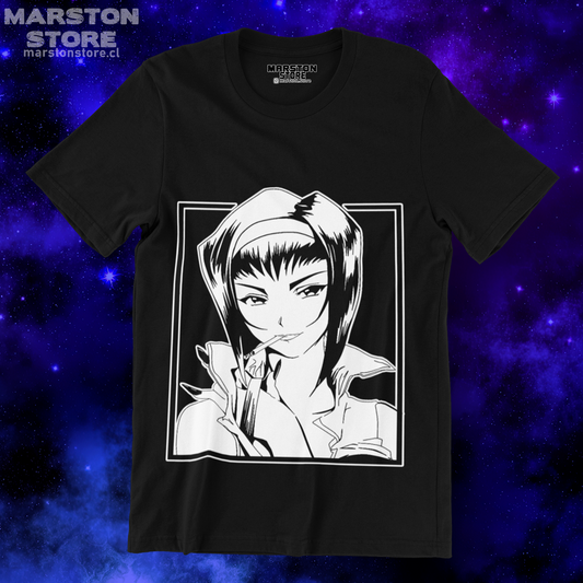 Polera negra de Cowboy Bebop con Faye Valentine