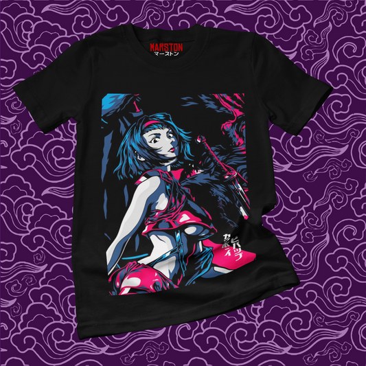 Polera negra de Cowboy Bebop con Faye Valentine