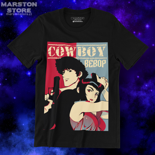 Polera negra de Cowboy Bebop con Spike Spiegel y Faye Valentine