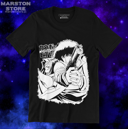 Polera negra de Cowboy Bebop con Spike Spiegel y Faye Valentine