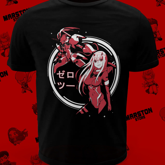 Polera negra de Darling in the Franxx con Zero Two